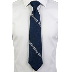 Wemlon by Wembley Mens Silk Blend Blue Paisley‎ Geometric Necktie Vintage